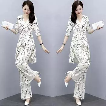 Женский комплект летней одежды, модные широкие брюки с высокой талией и топы с неровным подолом, костюмы из двух предметов XXL