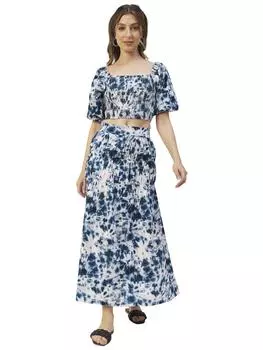 Женский комплект летней юбки с принтом Moomaya из 2 предметов, вискозный вискоза Coord L синий