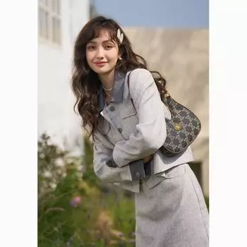 Женский комплект Mishow во французском стиле Chanelstyle, винтажная стильная смешанная юбка с отложным воротником трапециевидной формы, элегантная весенняя офисная женская одежда в стиле ампир, женская одежда MXC15T0017 S серый