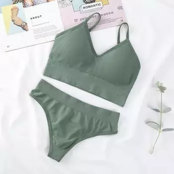 Женский комплект нижнего белья, беспроводное нижнее белье, трусики, бюстгальтер, сексуальный бесшовный укороченный топ, бюстгальтер для фитнеса, обтягивающий спортивный топ с подкладкой для груди XL зелёный