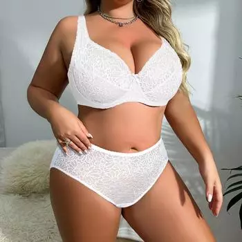 Женский комплект нижнего белья больших размеров, простой кружевной комплект нижнего белья, тонкий бюстгальтер без подкладки и трусики на косточках, чашка CDE 85C белый