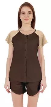 Женский комплект нижнего белья Inkmeso Solid из 2 предметов с рукавами реглан, топом и шортами на пуговицах 3X-Large коричневый