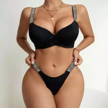 Женский комплект нижнего белья из 2 шт./компл., декор со стразами, регулируемый ремешок, чашка пуш-ап, не зацепляющаяся, с проволочным бюстгальтером с высокой талией M коричневый