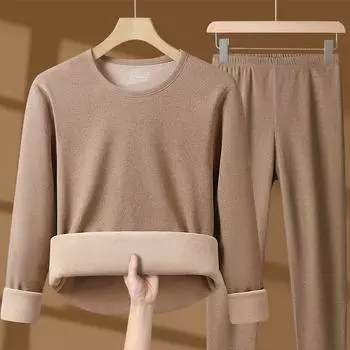 Женский комплект нижнего белья из двух предметов: кашемировые длинные кальсоны, осенне-зимний комплект из альпаки с теплым круглым вырезом L чёрный