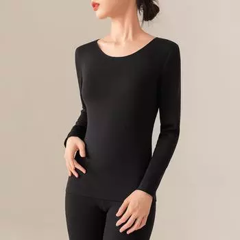 Женский комплект нижнего белья из теплой немаркой рубашки и брюк на осень и зиму M чёрный