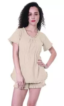 Женский комплект нижнего белья Moomaya с шортами, хлопковая одежда для сна, 2 предмета, ночные рубашки 2XL бежевый
