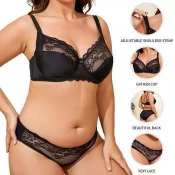 Женский комплект нижнего белья Queenral, сексуальный бюстгальтер с красивой спинкой, кружевные бюстгальтеры пуш-ап и трусики, комплекты нижнего белья с полой вышивкой, нижнее белье