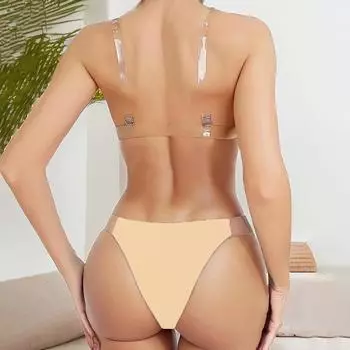 Женский комплект нижнего белья с прозрачными бретельками, бюстгальтер Push Up с косточками и стринги, невидимое нижнее белье с чашкой BC для вечернего платья 70B