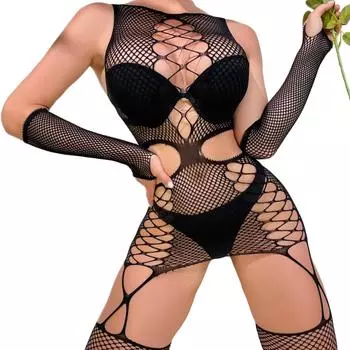 Женский комплект нижнего белья в сеточку, сексуальное нижнее белье для женщин, наряд стриптизерши, рукав с рыболовной сеткой, бесшовные топы для женщин Lenceria One Size