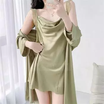 Женский комплект ночных рубашек, весенне-летний новый халат-кимоно, сексуальное шелковое ночное белье, ночная рубашка, комплект из двух предметов, свободная домашняя одежда M