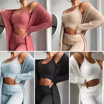 Женский комплект одежды для отдыха Teddy, женские спортивные костюмы из 3 предметов, флисовая пижама, кардиган S розовый