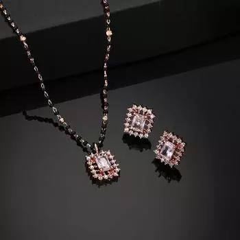 Женский комплект ожерелья Estele Mangalsutra с квадратным покрытием из розового золота и цирконами
