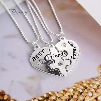 Женский комплект ожерелья «Лучшие друзья навсегда» с разделенным сердцем, 3 шт., ювелирные изделия