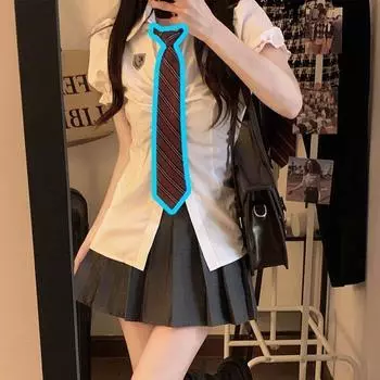 Женский комплект: плиссированная юбка с завышенной талией и блузка с оборками и завязками XL