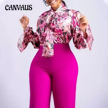 Женский комплект рубашек, весенне-осенний свободный комплект большого размера с длинными рукавами и принтом, широкие брюки, комплект из двух предметов S розовый