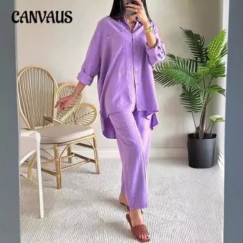 Женский комплект рубашки больших размеров с высокой талией, свободный брючный костюм S фиолетовый