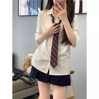 Женский комплект рубашки с длинным рукавом и вышитой юбки в стиле японской академии XL