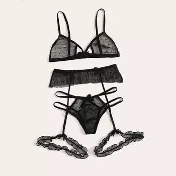 Женский комплект с бюстгальтером больших размеров, горячие эротические сексуальные костюмы, кружевное нижнее белье, бесшовный бюстгальтер, стринги, подвязки, бюстгальтер в горошек, комплекты сексуального нижнего белья S