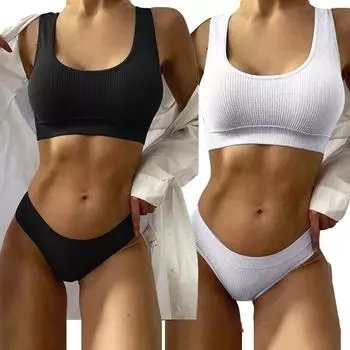 Женский комплект с бюстгальтером из 2 предметов, женские топы на бретелях с подкладкой, трусики, жилет, нижнее белье с U-образной спиной, бесшовное нижнее белье, укороченный топ без косточек L-XL
