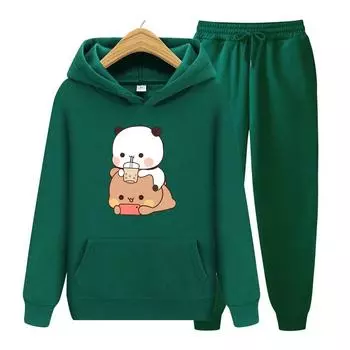 Женский комплект с длинными рукавами, толстовки с героями мультфильмов «Панда», «Бубу и Дуду», толстовки большого размера, комплект из двух предметов, толстовки + брюки S