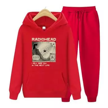 Женский комплект с капюшоном с длинными рукавами Radiohead RadioIndie, комплект с капюшоном с принтом, повседневный пуловер большого размера, популярная уличная одежда S