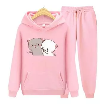 Женский комплект с капюшоном с длинными рукавами, каваи, аниме, комплект свитшотов для девочек, большой размер, милая пара, подарок на день Святого Валентина, комплект с капюшоном S