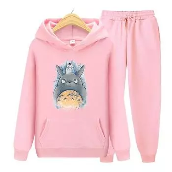 Женский комплект с капюшоном с длинными рукавами, комплект с капюшоном из японского аниме с рисунком Тоторо, женские толстовки с капюшоном с рисунком Тоторо S