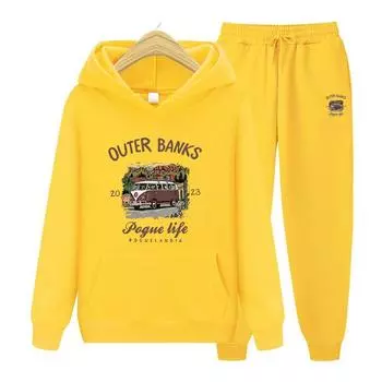 Женский комплект с капюшоном с длинными рукавами, комплект из американского сериала Outer Banks с принтом, осенний женский комплект с капюшоном, повседневная одежда больших размеров S