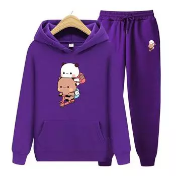 Женский комплект с капюшоном с длинными рукавами Bubu и Dudu Drink Bubble Tea с принтом, женский комплект с капюшоном Kawaii, женская толстовка, одежда S