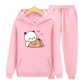 Женский комплект с капюшоном с длинными рукавами Bubu и Dudu, женские толстовки с эстетичной графикой, забавные Kawaii, комплект с капюшоном для чая с пузырьками S