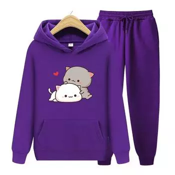 Женский комплект с капюшоном с длинными рукавами Kawaii Girl, комплект свитшотов в стиле аниме, флисовый комплект Harajuku, большой подарок на день Святого Валентина, комплект с капюшоном S