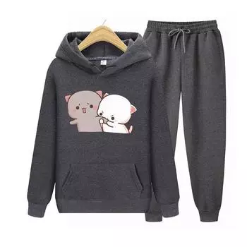 Женский комплект с капюшоном с длинными рукавами, каваи, аниме, комплект свитшотов для девочек, большой размер, милая пара, подарок на день Святого Валентина, комплект с капюшоном S
