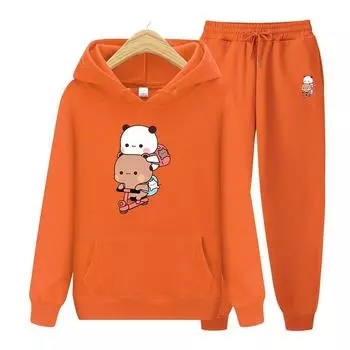 Женский комплект с капюшоном с принтом Bubu и Dudu Kawaii, женский свитшот Harajuku, свободная одежда с длинными рукавами, одежда больших размеров S