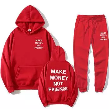 Женский комплект с капюшоном, толстовка с капюшоном MAKE MONEY NOT FRIENDS + спортивные штаны, женская модная толстовка с капюшоном для пар с буквенным принтом S