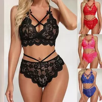 Женский комплект сексуального нижнего белья, многоцветный комплект кружевного искушения, нижнее белье, трусики S синий