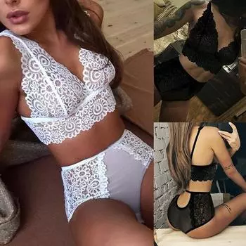 Женский комплект сексуального нижнего белья, прозрачный сетчатый комплект сексуального кружевного эротического нижнего белья, однотонный мягкий дышащий комплект нижнего белья S белый