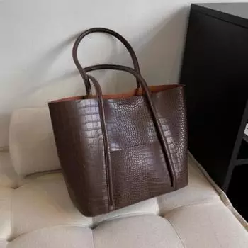 Женский комплект сумок 2-в-1, большая вместимость, сумки через плечо, чистый цвет, мягкая искусственная кожа, последняя сумка 38x28x13cm бежевый