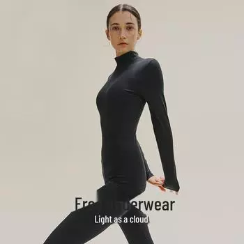 Женский комплект термобелья из хлопка со средней горловиной - легкий для осени и зимы M авокадо/зелёный