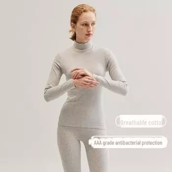 Женский комплект термобелья из тонкого хлопка со средней горловиной — облегающий крой, осень и зима XXL