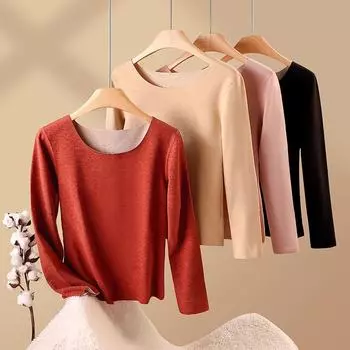 Женский комплект термобелья из высококачественного кашемира — топ с длинными рукавами и брюки, плотный и теплый для осени. XL (115-135 catties) кирпич красный