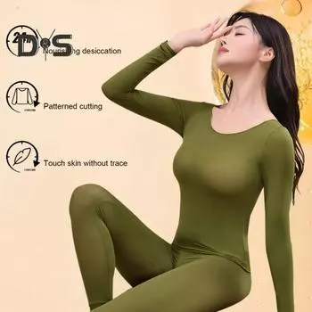 Женский комплект термоодежды из 2 шт./компл., очень эластичный, с длинным рукавом, с круглым вырезом, облегающий, мягкий, теплый, с высокой талией, однотонный комплект с верхом и брюками, женский зимний комплект XL