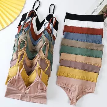 Женский комплект топов и стрингов, бесшовная майка, нижнее белье, костюм, женские стринги, комплект с бюстгальтером больших размеров, женский мягкий укороченный топ, комплект нижнего белья, размер ML M белый