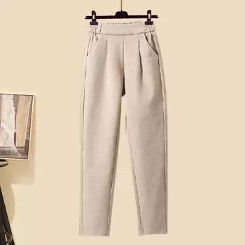 Женский комплект-тройка 2024: Плотный жилет, свитер с полувысоким воротником, брюки-гарем морковного цвета для весны, осени и зимы. L