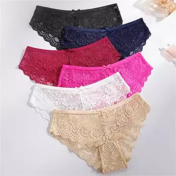 Женский комплект трусиков, милое кружевное женское нижнее белье, ажурное сексуальное нижнее белье, мягкие кружевные атласные трусы, удобные женские трусы, 6 шт./комплект M
