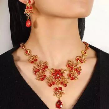 Женский комплект украшений из 3 предметов: ожерелье, серьги, свадебные аксессуары