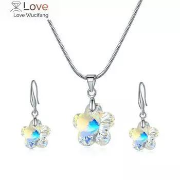 Женский комплект украшений из серебряного белого хрустального цветка с подвеской в виде цветка и серег