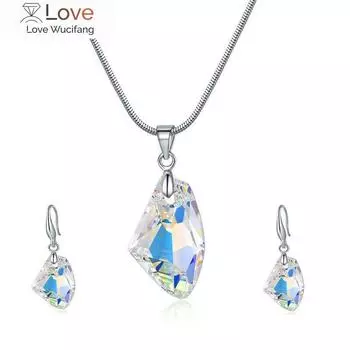 Женский комплект украшений из серебряного белого кристалла Ab Crystal с подвеской, серьгами