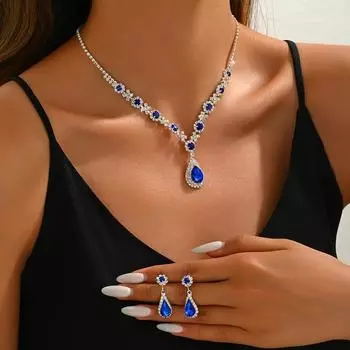 Женский комплект ювелирных изделий из высококачественных кристаллов и драгоценных камней, женское ожерелье с каплями воды, серьги-гвоздики, браслет