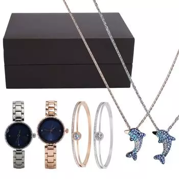 Женский комплект ювелирных изделий, модные часы, ожерелье, браслет, подарок на день рождения для женщин Rose Gold