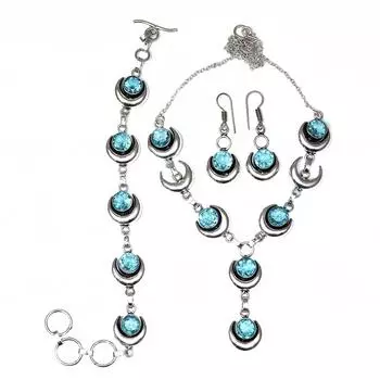 Женский комплект ювелирных изделий унисекс с драгоценными камнями из швейцарского синего кварца, ожерелье 18-20 дюймов